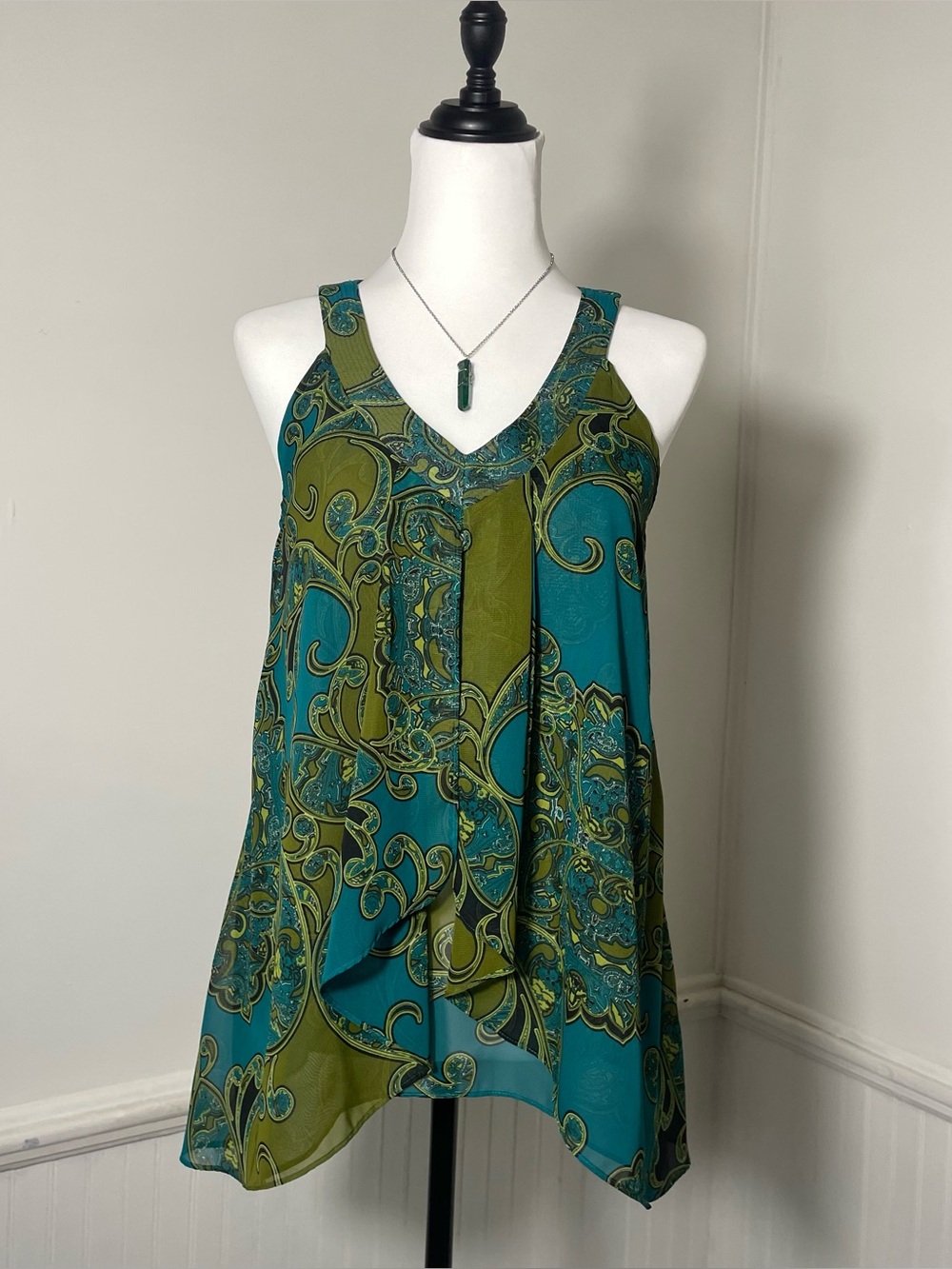 Apt. 9 - Blue Green Floral Mesh V Neck Flowy Top